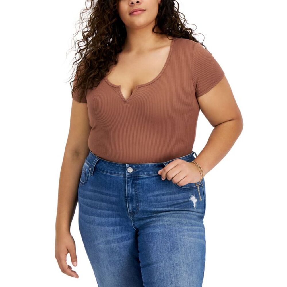 Trendy Plus Size V-Notch Bodysuit